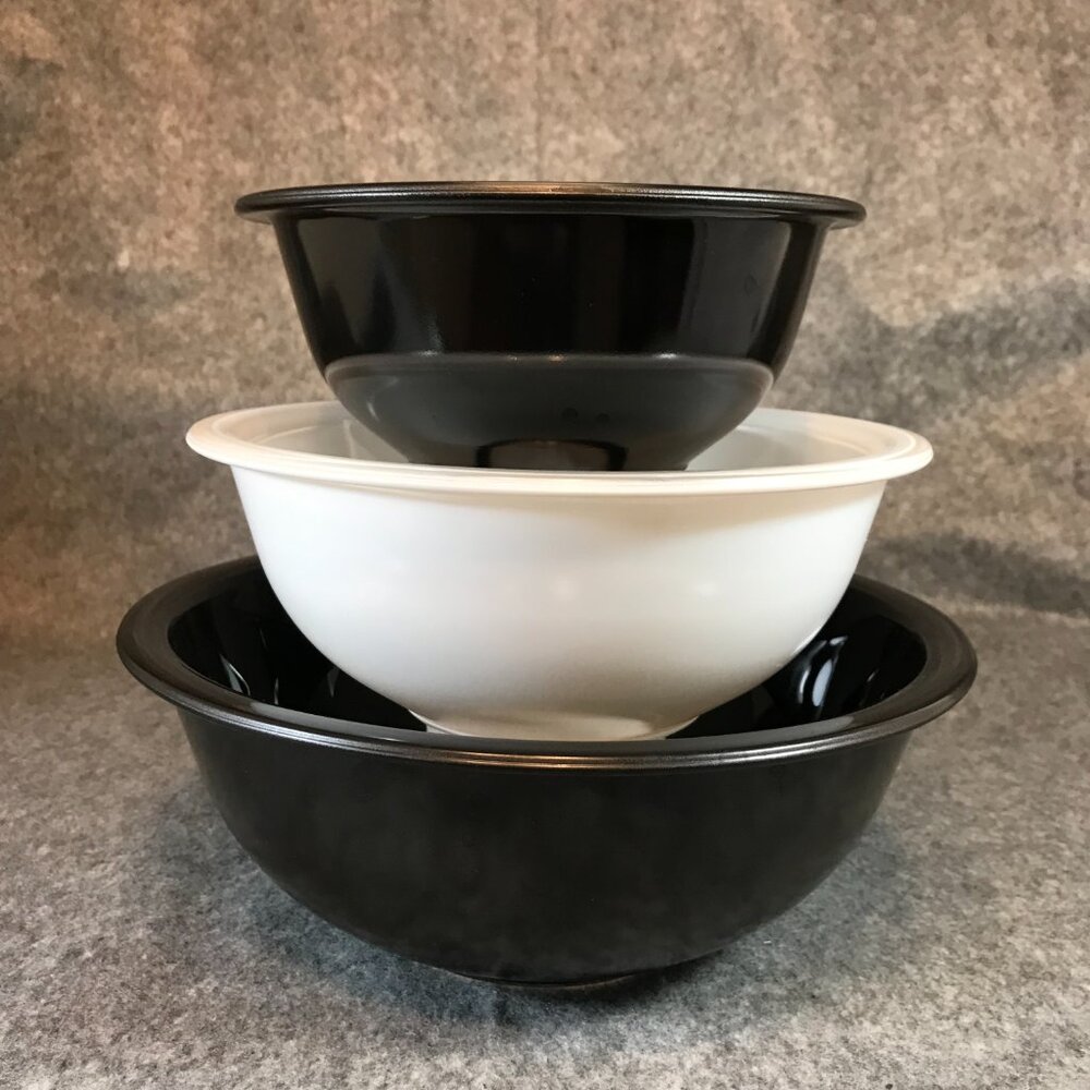 PYREX Vintage Corning Black and White Clear Bottom 3-Pieces Mixing Bowls - Picture 2 of 10